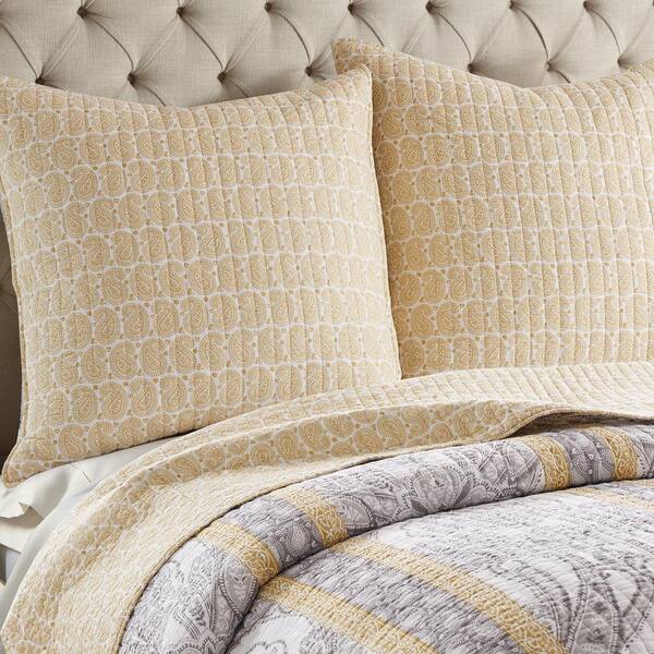 Levtex Home St. Ives Yellow and White Paisley Cotton 26 in. x 26 