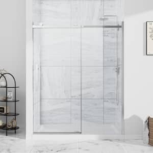 Silver Obsidian 54 in. W x 74 in. H Single Sliding Frameless Shower Door in Chrome with Clear 5/16 in. Glass