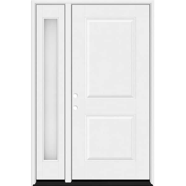 Steves & Sons Regency 53 in. x 80 in. 2P Squaretop RHIS Unfinished White Mahogany Fiberglass Prehung Front Door w/Obscure14in.SL6-9/16