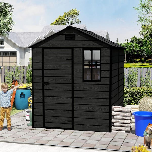6 ft. W x 6 ft. D Black Resin Outdoor Storage Shed with Window Lockable Door, Waterproof, Rust and UV Proof(36 sq. ft. )