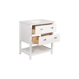 30 in. White Vanity featuring a Marble Countertop, Bathroom Sink Cabinet, and Home Decor Bathroom Vanities with Sink