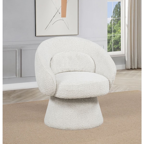 Perrie Cream Color Boucle Fabric Swivel Accent Chair Set of 1 With Lumbar Pillow