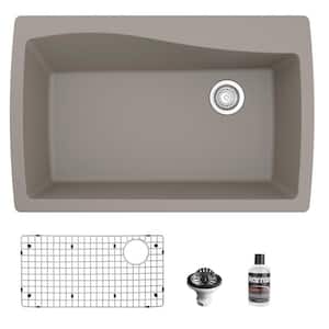 Concrete Quartz Composite 34 in. Single Bowl Drop-In Kitchen Sink with Accessories