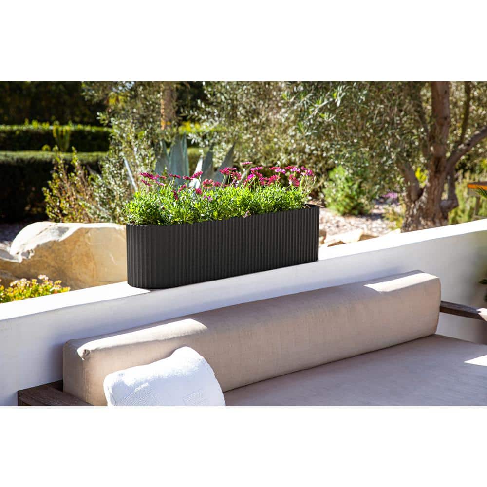 Black 36-inch Plastic-Stone Composite Outdoor Window Box Planter