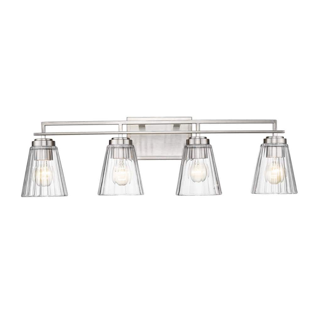 Lyna 30.5 in. 4 Light Brushed Nickel Vanity Light with Clear Glass Shade wi