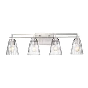 Lyna 30.5 in. 4 Light Brushed Nickel Vanity Light with Clear Glass Shade with No Bulbs Included