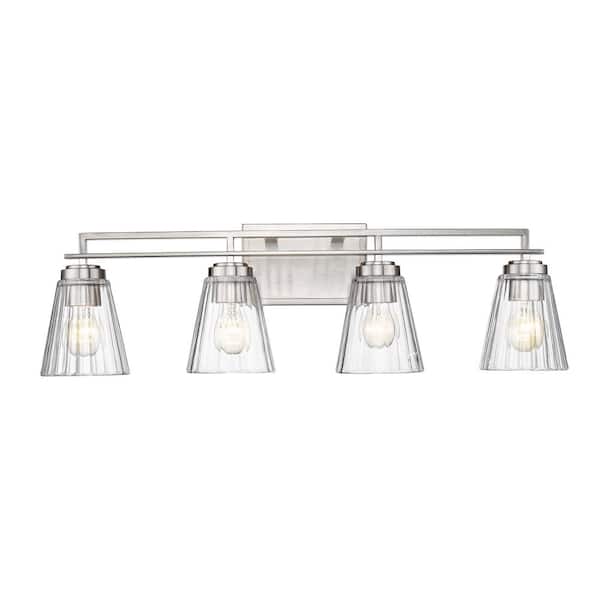 Unbranded Lyna 30.5 in. 4 Light Brushed Nickel Vanity Light with Clear Glass Shade with No Bulbs Included