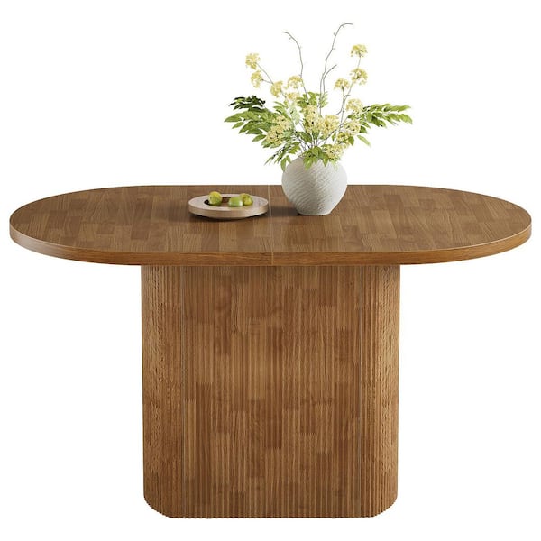BYBLIGHT Roesler Brown Wood Pedestal Base Oval Dining