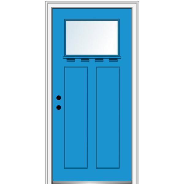 MMI Door 32 in. x 80 in. Right-Hand Inswing 1-Lite Clear Low-E Shaker Painted Fiberglass Smooth Prehung Front Door with Shelf