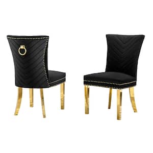 Julie Black Velvet Fabric Gold Stainless Steel Legs Side Chair (2-Chairs Included)