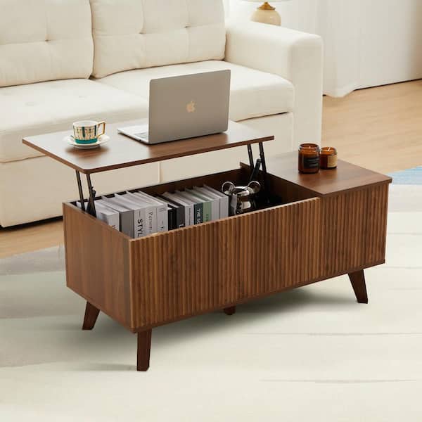 39 in. Walnut Rectangle Wood Lift-top Coffee Table With Storage(17. 71 in. D x 39. 37 in. W x 17. 71 in H)