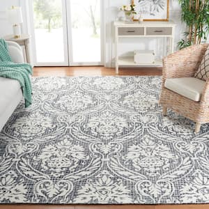Abstract Ivory/Navy 8 ft. x 10 ft.y Damask Area Rug