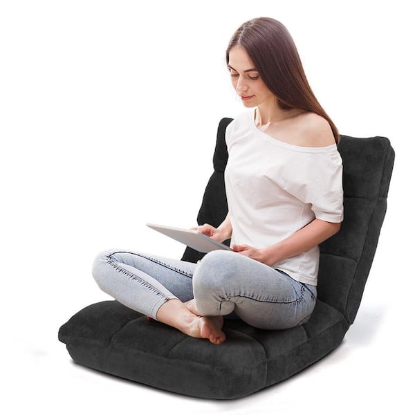 Black Adjustable 14-Position Floor Chair ,Padded Gaming Chair Lazy Recliner