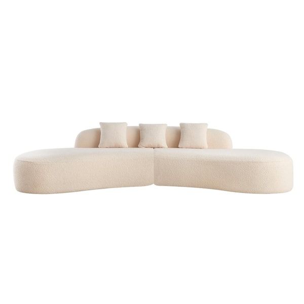 Z-joyee 119.29 in Wide Armless Polyester Curved Modern Upholstered Sofa in Beige with 3-Pillows