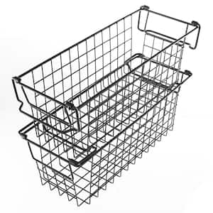 Set of 2 Storage Bins - Basket Set for Toy, Kitchen, Closet, and Bathroom Storage Organizers with Handles (Black)