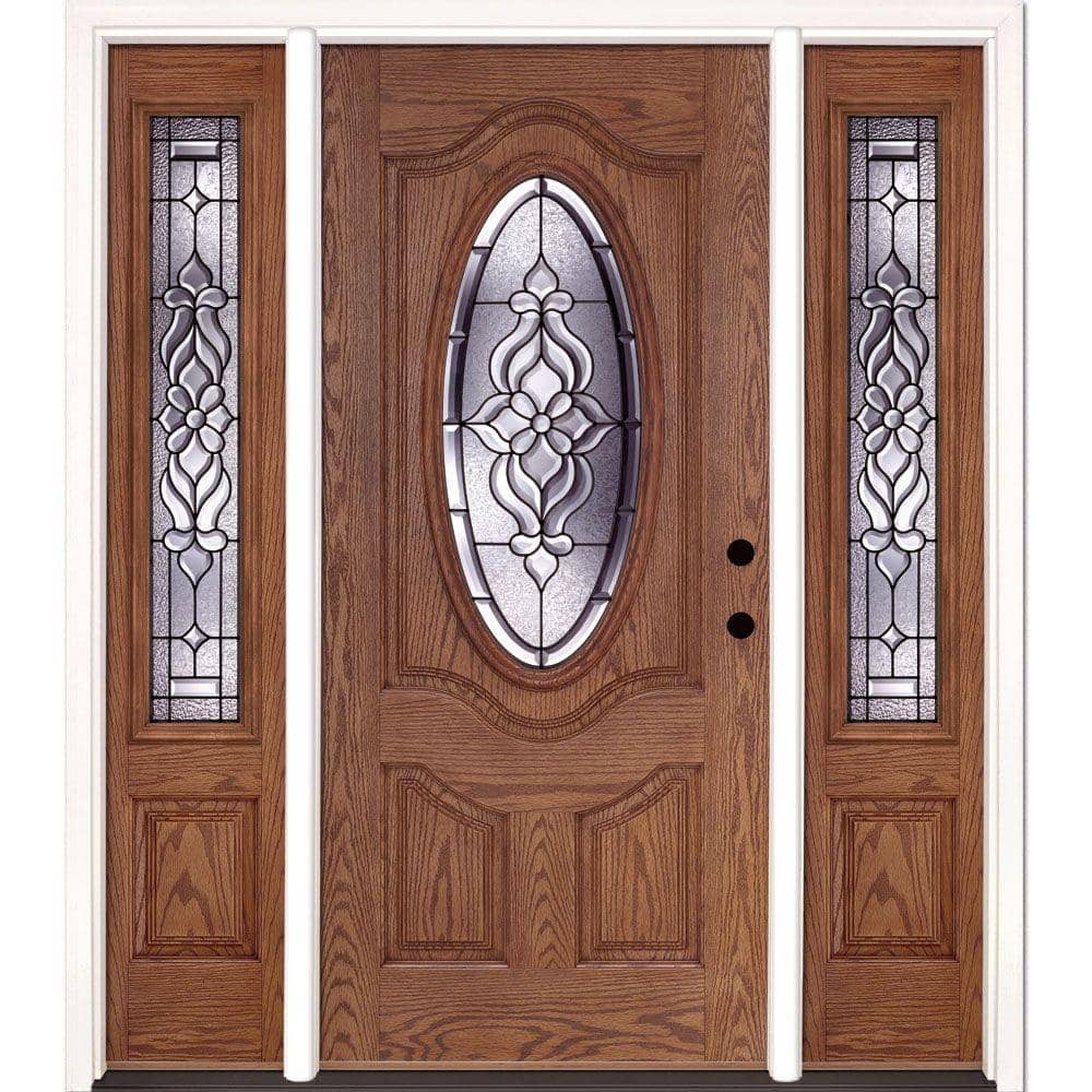 63.5 in.x81.625 in. Lakewood Patina 3/4 Oval Lt Stained Medium Oak Left-Han