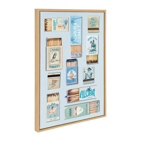 Kate and Laurel Sylvie Retro Matchbox Blue Coastal Cowgirl by Honey Island Studio Natural Framed Art Print 23 in. x 33 in.