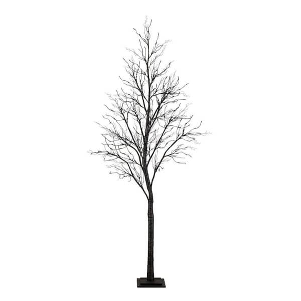 8ft. Pre-Lit Halloween Deluxe Black Twig Artificial Tree with 216 Orange and Purple LED Lights