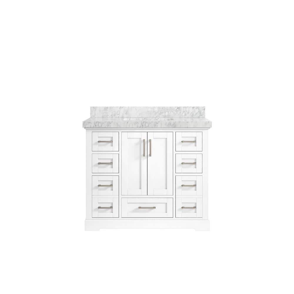 "Boston 42 in. W x 22 in. D x 36 in. H Bath Vanity in White with 2"" Carrara Marble Top" price history on PriceWatchPro