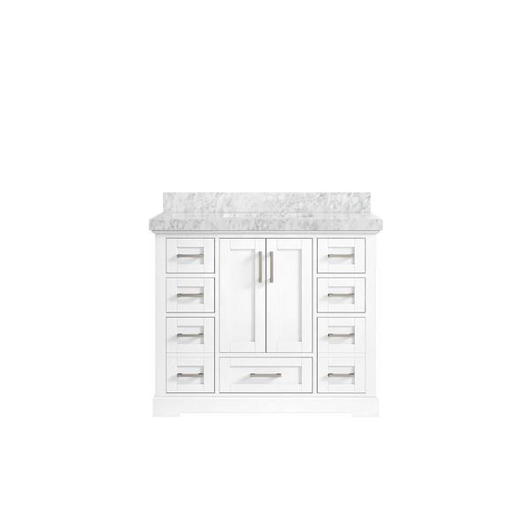 Willow Collections Boston 42 in. W x 22 in. D x 36 in. H Bath Vanity in White with 2" Carrara Marble Top
