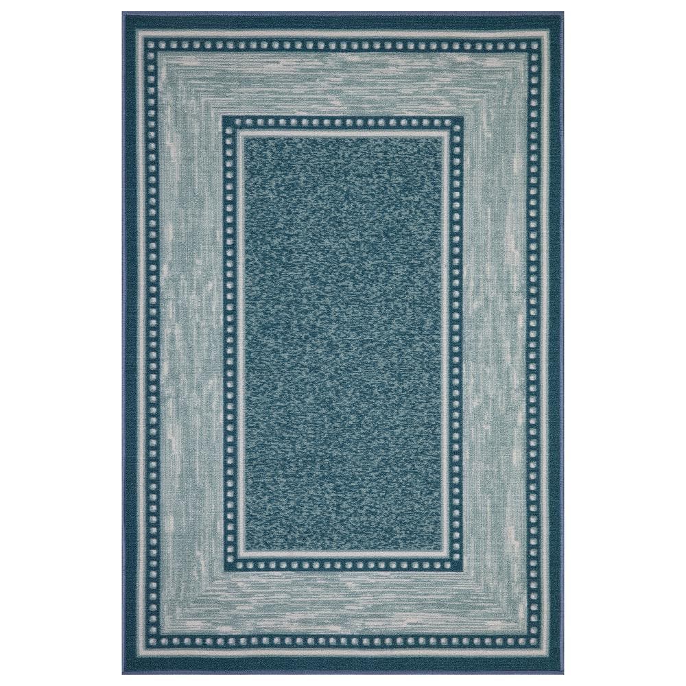 Ottomanson Ottohome Non-Slip Rubberback Bordered 3x5 Indoor Area Rug, 3'3 x 5', Blue