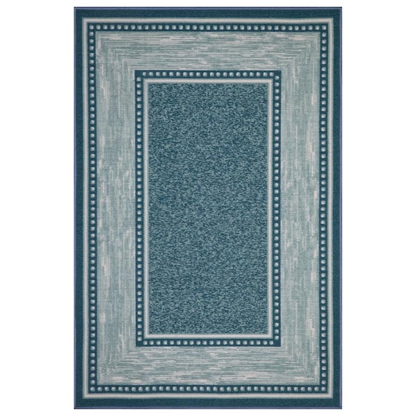 Ottomanson Ottohome Collection Non-Slip Rubberback Bordered Design 3x5 Indoor Area Rug, 3 ft. 3 in. x 5 ft., Blue