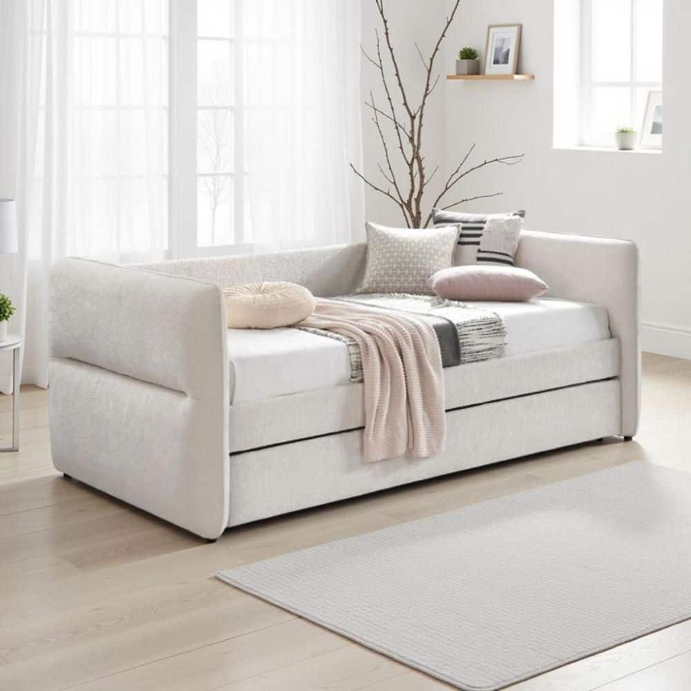 Wemy Ivory Twin Size Daybed with Pull Out Trundle