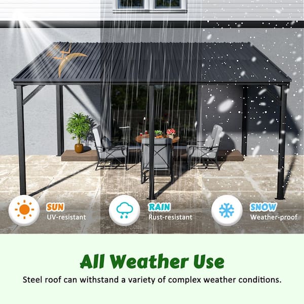 14 ft. x 10 ft. Aluminum Patio Covers with Metal Roof Wall-Mount Gazebo Pergola