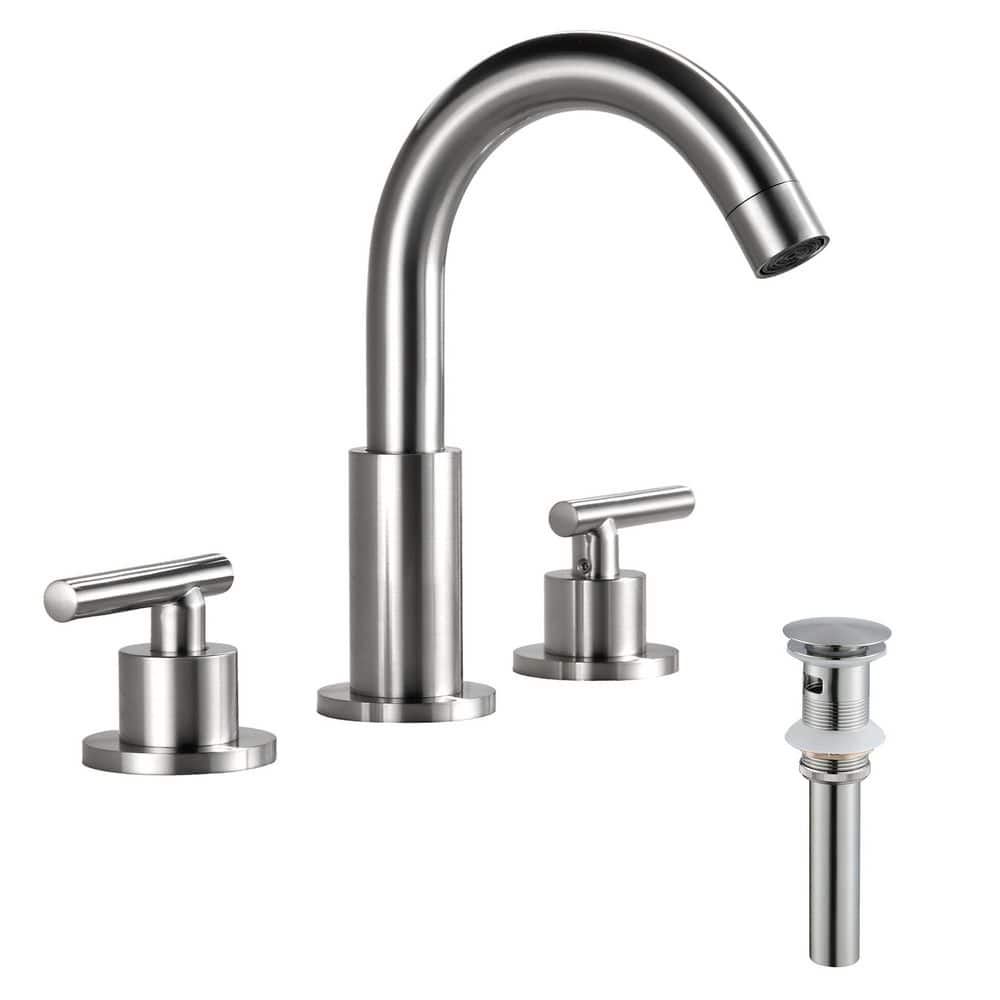 8 in. Widespread Double Handle Bathroom Sink Faucet with Pop-Up Drain Assembly Brass Basin Vanity Taps in Brushed Nickel price history on PriceWatchPro