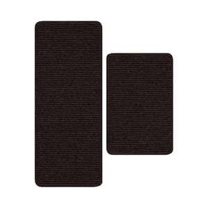 Diego Solid Brown 20 in. x 48 in. Non-Slip Rubber Back 2 Piece Runner Rug Set