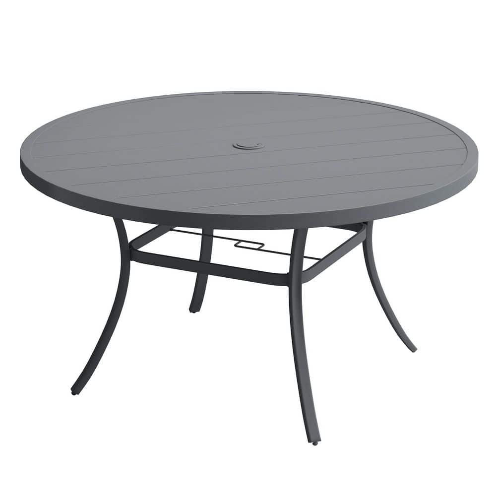 50 in. Gray Round Metal Outdoor Dining Table for 6 with Adjustable Umbrella Hole and Slatted Top for Lawn, Patio price history on PriceWatchPro