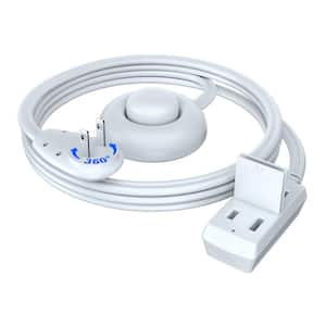 5 ft. 16/2 Light Duty Indoor Extension Cord 360° Rotating Flat Plug 2-Prong Footswitch with Cover, 13Amps, White