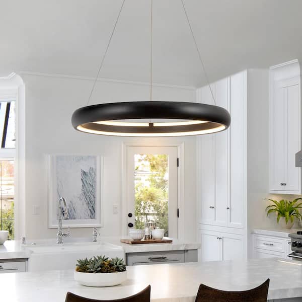 LLHZSY 23.23 in. 1-Light Modern Black Integrated LED Pendant Light Round Ring Led Chandelier 3000K