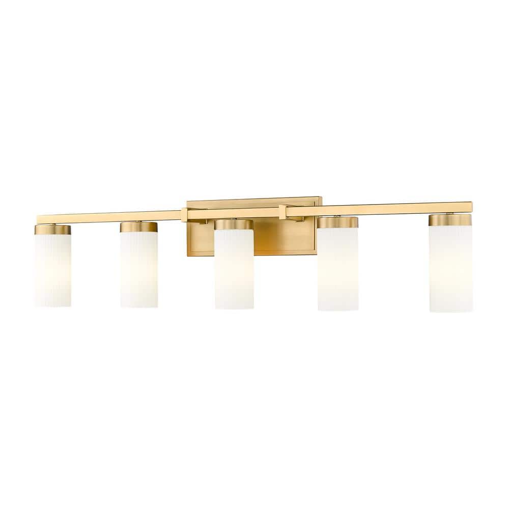Danica 38.75 in. 5-Light Modern Gold Vanity-Light with White Glass Shade