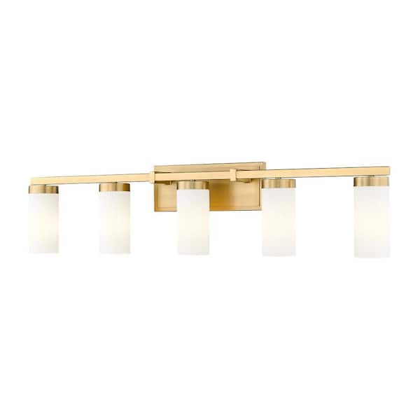 Unbranded Danica 38.75 in. 5-Light Modern Gold Vanity-Light with White Glass Shade