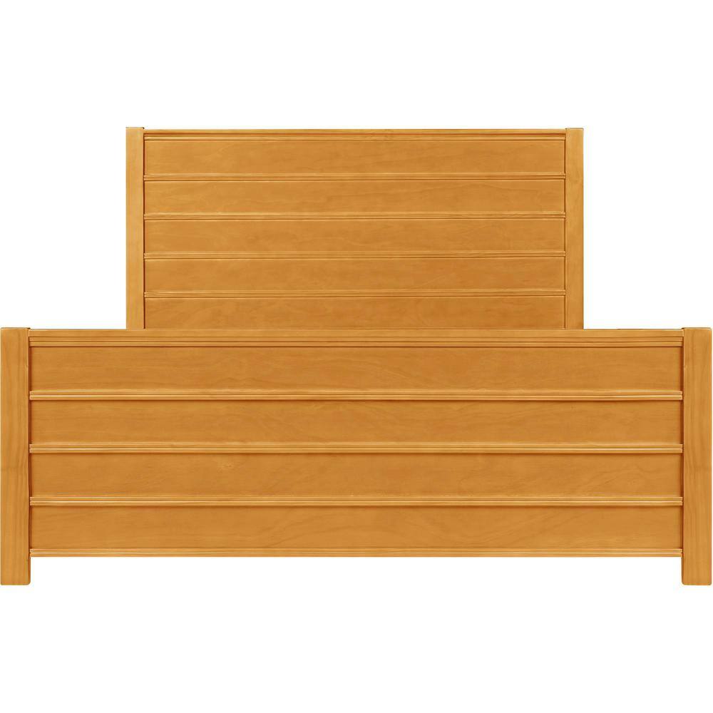 Caroline Pine Queen Platform Bed with Drawer and Slatted Headboard, Oak