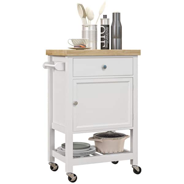 ANTFURN White Kitchen Cart with Butcher Block;Drawers;Locking Casters;Shelf;Wheels