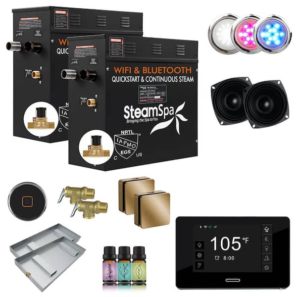 Black Series 18KW Steam Bath Generator with Advanced Touch Screen, BLUETOOTH WIFI Control, and Auto Drain in Gold