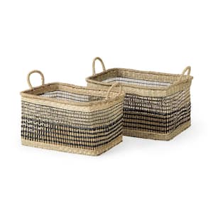 Nia 18.5L x 13.4W x 14.6H Set of 2 Light Brown Seagrass Rectangular Basket with Handles