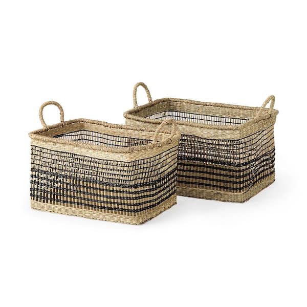 Mercana Nia 18.5L x 13.4W x 14.6H Set of 2 Light Brown Seagrass Rectangular Basket with Handles