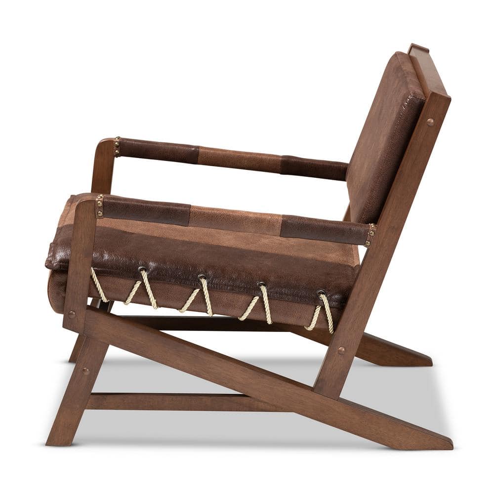 Rovelyn Rustic Brown Faux Leather & Walnut Wood Accent Chair