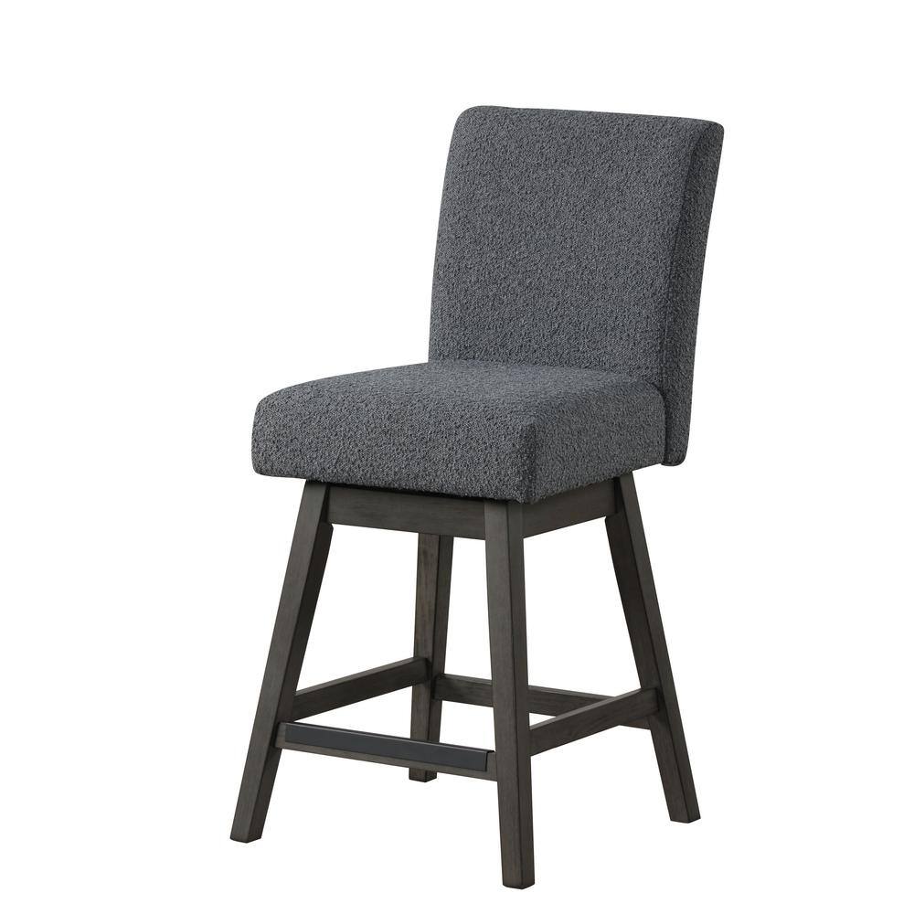 Gray Wood Counter Table with 6 Upholstered Swivel Chairs