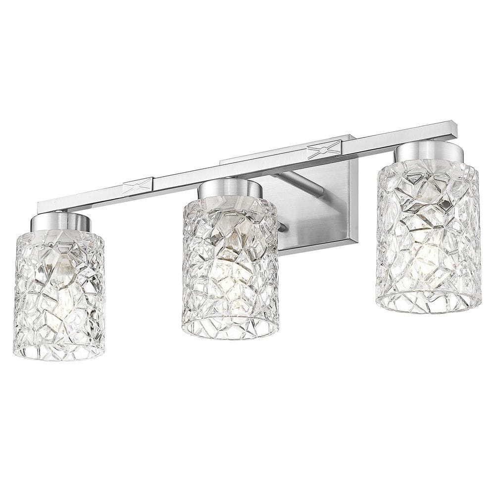 22 in. 3-Light Brushed Nickel Vanity Light with Clear Glass Geometric Shade Light Fixture price history on PriceWatchPro