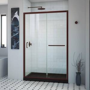 32 in. L x 54 in. W x 76 3/4 in. H Alcove Shower Kit with Sliding Semi-Frameless Shower Door in Bronze and CB Shower Pan