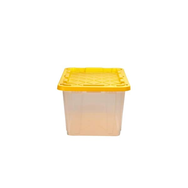 HDX 27 Gal. Tough Storage Tote in Black with Yellow Lid HDX27GONLINE(5) -  The Home Depot