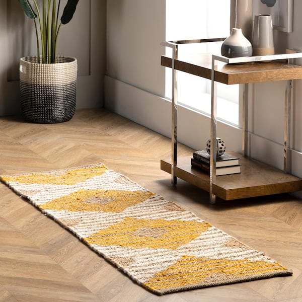 Marla Denim And Jute Diamonds Yellow 2 ft. x 6 ft. Indoor Runner Rug