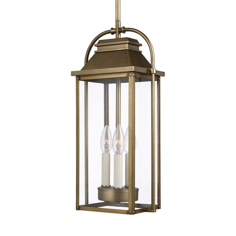 Distressed Brass and Glass Outdoor Hanging Lantern