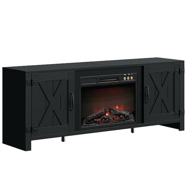 Bestier Farmhouse 63 in. Freestanding Electric Fireplace TV Stand Fits TVs up to 70 in. with Storage Cabinet in Black