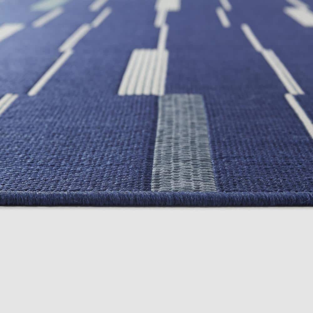 Navy Stripe Braided Synthetic Rectangle Rug - 7'10" x 10'