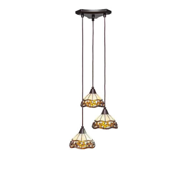 Unbranded Condor 3 Light Dark Granite, Cluster Pendant Light with 7 in. Roman Jewel Art Glass Shades, No bulbs included